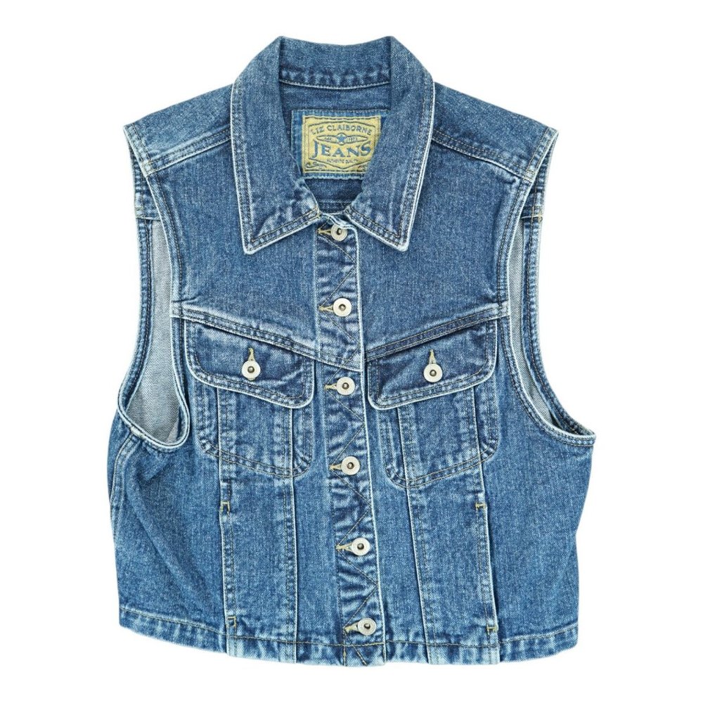 Vintage Liz Claiborne Size Medium Denim Jean Vest Button Up